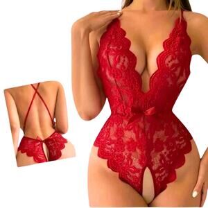 Valentine's Day Lingerie Sz 2XL Lingerie red Lace Backless Teddy Bodysuit soft